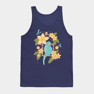 Tropical Budgie and Frangipani Flowers Tank Top